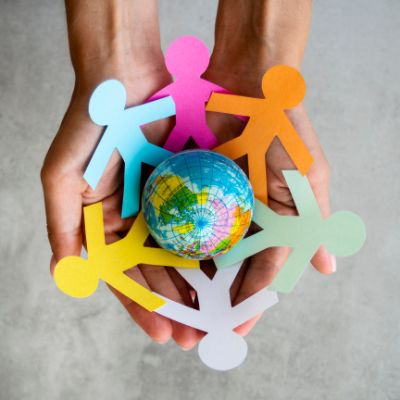 top-view-origami-chain-people-with-globe